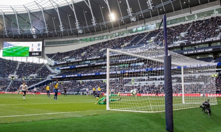 J’Neil Bennett scores the first goal at the Tottenham Hotspur Stadium.