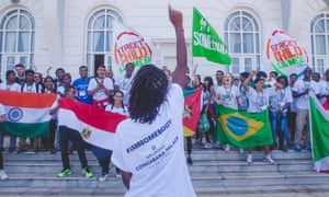 After the General Assembly closed the young people celebrated on the balcony of the Copacabana Palace Hotel