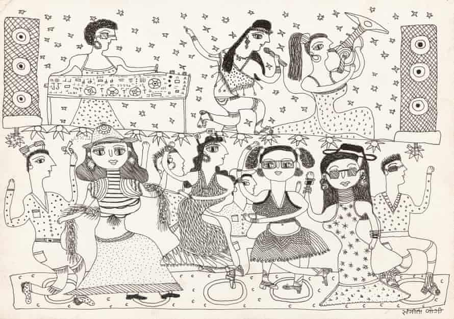 Sangita Jogi’s ‘Women partying’ (2020), ink on paper, NGV