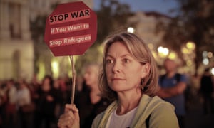 A protest against Viktor Orbán’s migrants policies in Budapest on Friday.