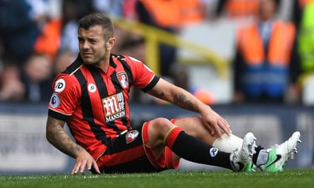 Bournemouth’s Jack Wilshere goes down injured during the match against Tottenham.
