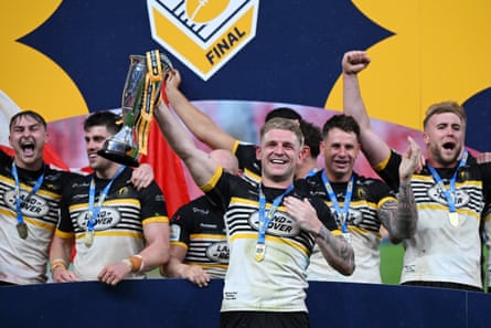 York Knights celebrate winning the 1895 Cup final against Featherstone Rovers at Wembley in June.