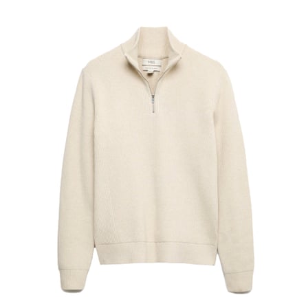 M&S Cotton Blend Ribbed Half Zip Jumper