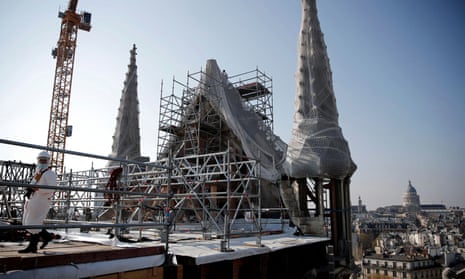 The reconstruction site of the roof of the Notre Dame Cathedral, which was damaged in a devastating fire two years ago