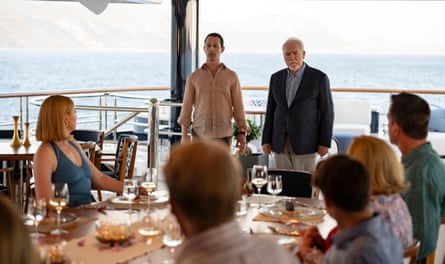 Group shot of Succession cast on a yacht.