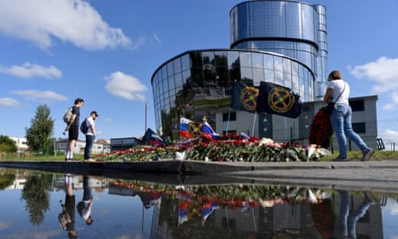 People pay tribute to Yevgeny Prigozhin Wagner Centre in Saint Petersburg, Russia.