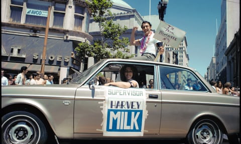 Anne Kronenberg driving newly elected Supervisor Harvey Milk in the SFLGBT Pride parade, 1978_06