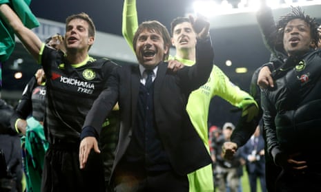 Chelsea manager Antonio Conte celebrates with his players after winning the Premier League title<br>Britain Football Soccer - West Bromwich Albion v Chelsea - Premier League - The Hawthorns - 12/5/17 Chelsea manager Antonio Conte celebrates with his players after winning the Premier League title Action Images via Reuters / Carl Recine Livepic EDITORIAL USE ONLY. No use with unauthorized audio, video, data, fixture lists, club/league logos or "live" services. Online in-match use limited to 45 images, no video emulation. No use in betting, games or single club/league/player publications.  Please contact your account representative for further details.