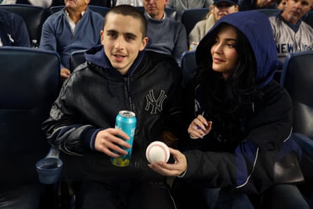 Chalamet with Kylie Jenner at Yankee Stadium, New York, in October.