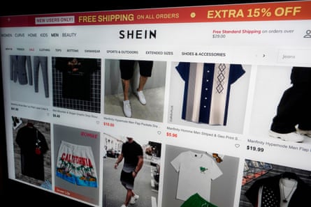 The Shein website shows pictures of shirts.