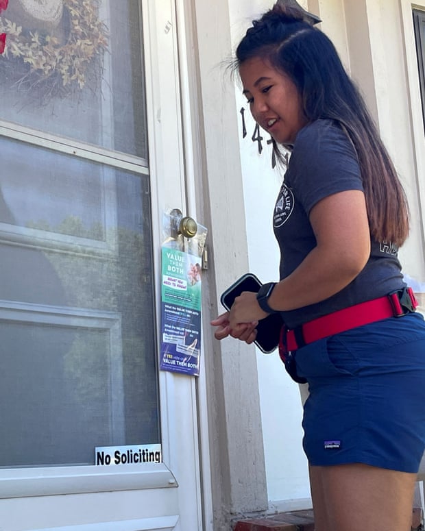 A canvasser for Students for Life in a suburb of Kansas City.