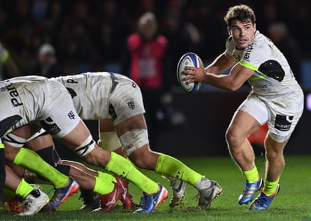 Antoine Dupont on the move for Toulouse in Sunday’s huge victory over Harlequins in the Champions Cup