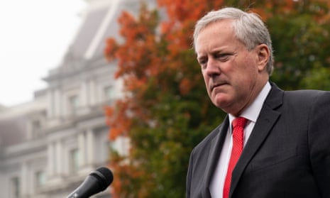 Mark Meadows speaks to reporters outside the White House in Washington, 21 October 2020.