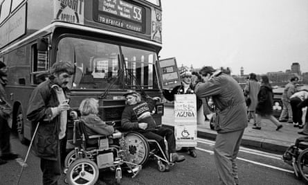 Lisicki and Holdsworth (centre) at a Disabled Action Network protest in 1995, in the lead up to the Disability Discrimination Act being debated.