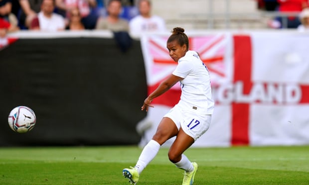 Nikita Parris scores England's second goal.