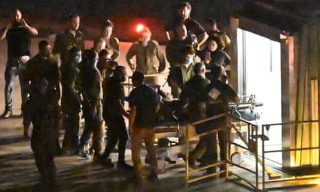 Nurit Cooper and Yocheved Lifshit arrive via helicopter at Ichilov hospital in Tel Aviv.