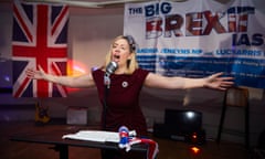 MP Andrea Jenkyns singing Jerusalem at the Big Brexit Bash at Morley rugby club