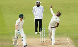 Jofra Archer delivers the ball.