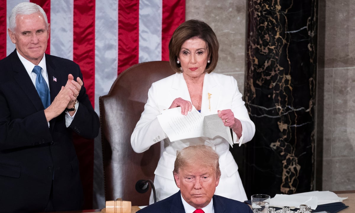 Nancy Pelosi Rips Up Trump S Speech After Divisive State Of The Union Address Us News The Guardian