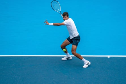 Rafael Jódar winds up a shot at the Cincinnati Open