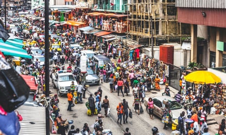 Busy market streets at Lagos Island’s commercial district.