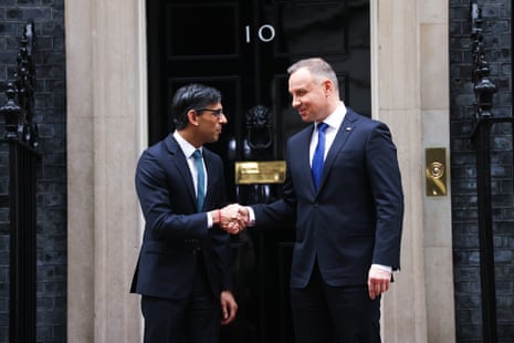 British prime minister Rishi Sunak and Polish President Andrzej Duda at 10 Downing Street in London.