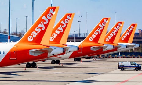 EasyJet aircrafts parked at an empty Schiphol Airport.