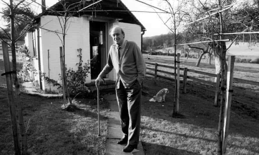Dahl outside the shed where he wrote.