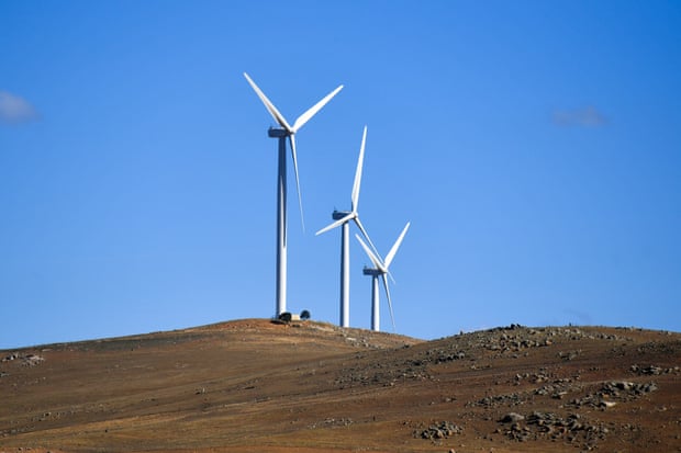 Turbines are seen at a wind farm east of Canberra, Australia