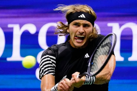 Alexander Zverev of Germany returns the ball to Carlos Alcaraz of Spain during their semi final match at the Erste Bank Open ATP tennis tournament in Vienna, Austria, Saturday, Oct. 30, 2021. (