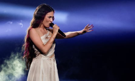 The boos were mostly drowned out by cheers … Eden Golan, representing Israel, performs Hurricane.