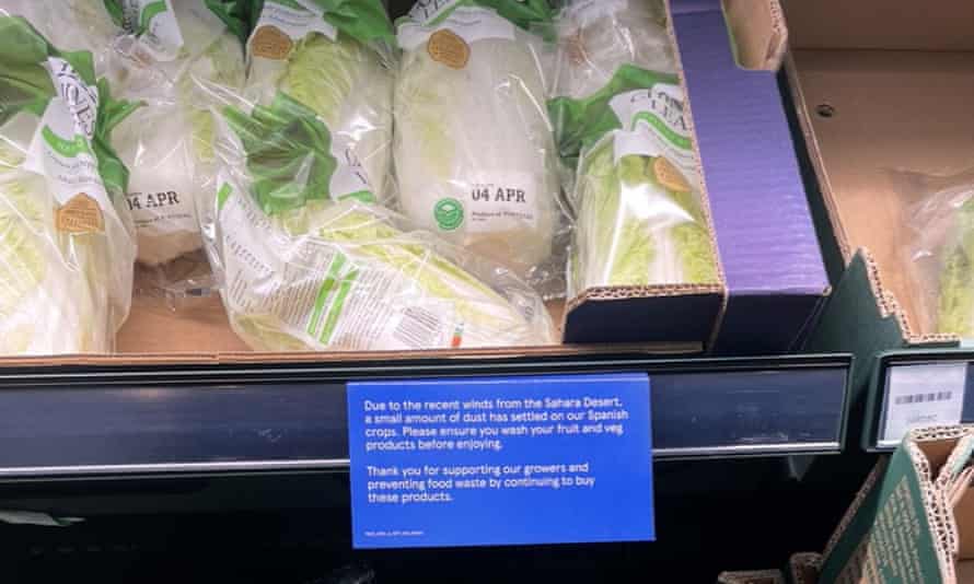 Sign about dusty veg in Tesco
