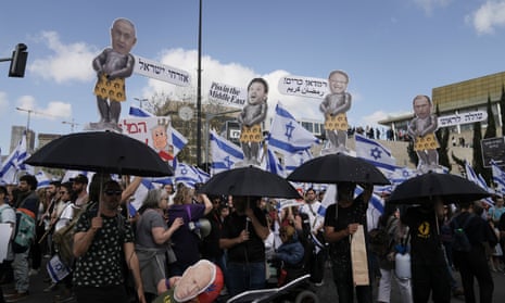 Israelis protest against Prime Minister Benjamin Netanyahu's judicial overhaul plan outside the parliament in Jerusalem, Monday, March 27/