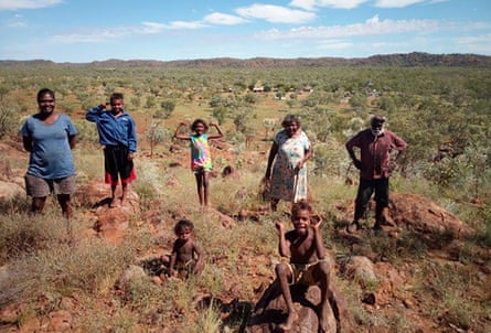 Shirley Purdie (in floral dress) and her family in Violet Valley, east Kimberley