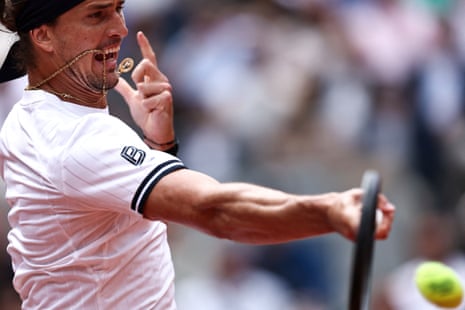 Germany's Alexander Zverev plays a forehand return to Netherlands' Jesper de Jong.