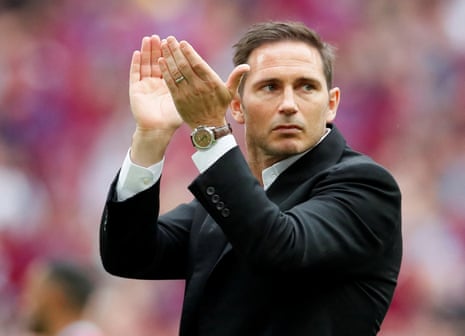 Derby County manager Frank Lampard applauds the crowd and looks shattered after the match.