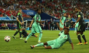 Nani slides in to double Portugal’s lead in the Euro 2016 semi-final against Wales.
