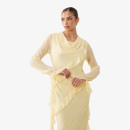 Topshop Daska chiffon high cowl neck frill detail maxidress in lemon