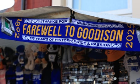 A scarf commemorating Everton’s final season at Goodison Park.