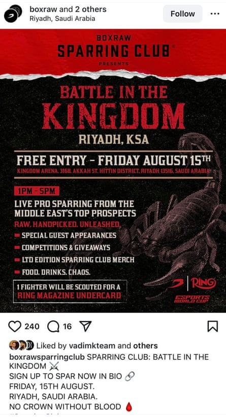 An advertisement on social media for a forthcoming Sparring Club event in Riyadh.