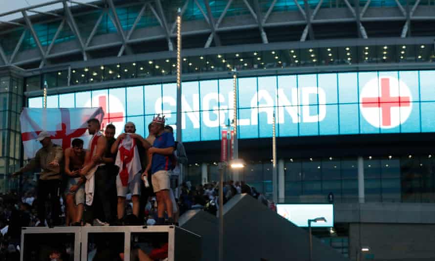 England fans outside Wembley before the Euro 2020 final. The FA and Uefa are investigating events before and after the match.