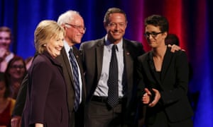 A moment of unity during the 2016 primary, as the candidates pose with the MSNBC host Rachel Maddow after a forum in South Carolina.