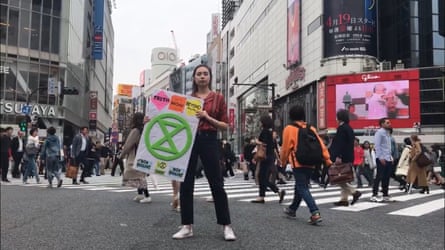 Emma Suzuki demonstrated with placards from the 15–19 April, in Shibuya district, Tokyo