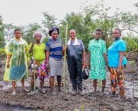 Valentine Benjamin Mangrove Restoration 11
Valentine_Benjamin_Mangrove Restoration 11: Martha Agbani, middle, poses for a photo with some of the women planters she has trained on mangrove restoration in Nigeria’s oil-producing Niger Delta Photograph: Valentine Benjamin