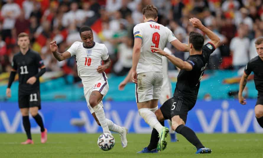 Raheem Sterling in action for England against Germany at Euro 2020, a game in which he scored the first goal.