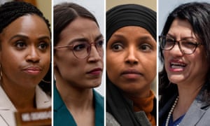 Trái sang phải: Đại diện Hoa Kỳ Ayanna Pressley (D-MA), Alexandria Ocasio-Cortez (D-NY), Ilhan Omar (D-Trin) và Rashida Tlaib (D-MI).
