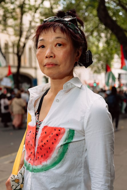 Lamdy in white shirt with watermelon