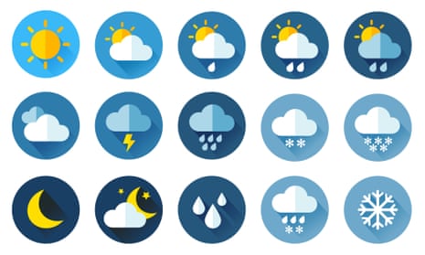 illustration of circles with weather symbols like sun and rain
