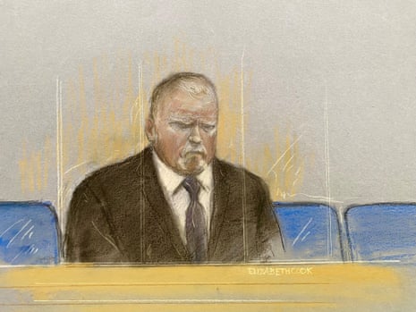 A court artist drawing of Robert Bush appearing at Hull crown court for sentencing.