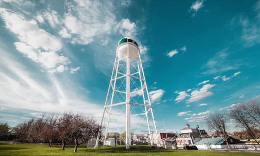 A water tower in Smiths Falls, Ontario, Canada, where legally-grown cannabis is reviving job prospects.